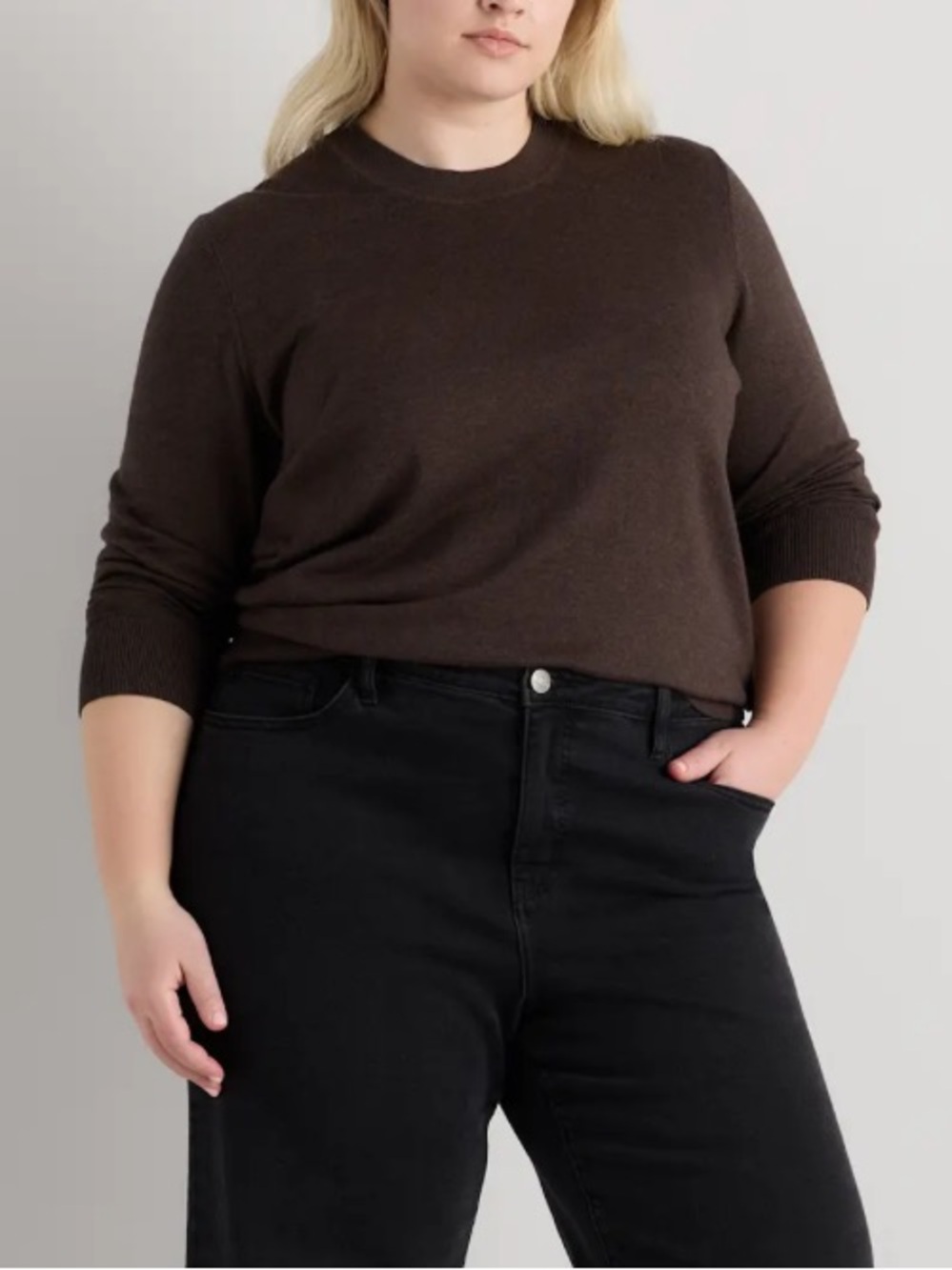 Quince Cotton Cashmere Crewneck Sweater in Mocha